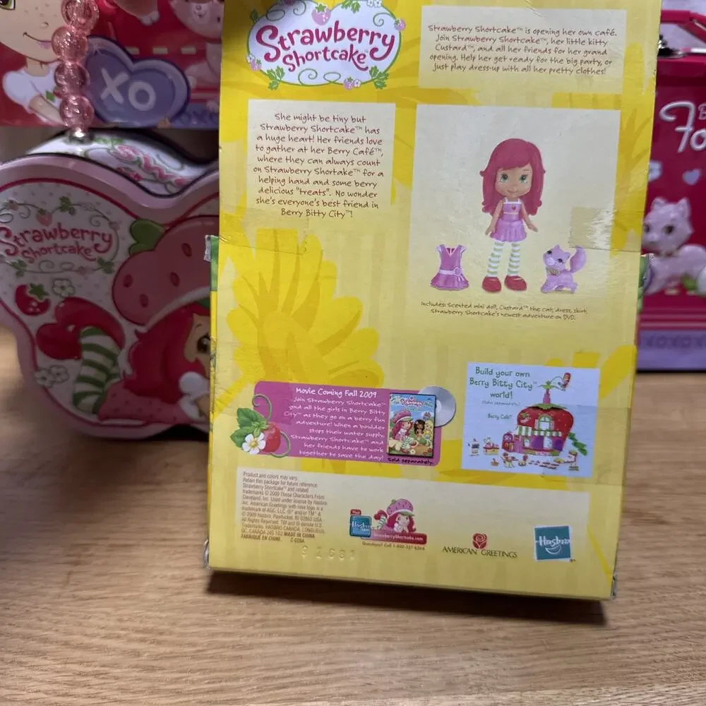 Y2k Strawberry Shortcake Lot Mini Doll With Dvd & 3 Lunch Boxes